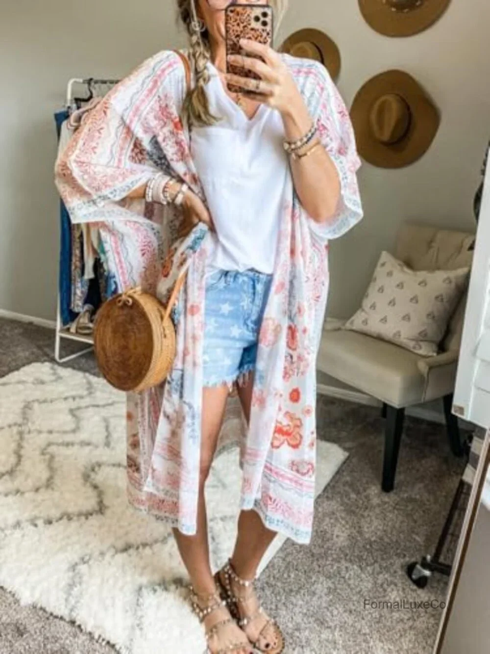 Long Flowy Kimono Cardigan, Boho Chiffon Beach Cover Up, Lightweight Open